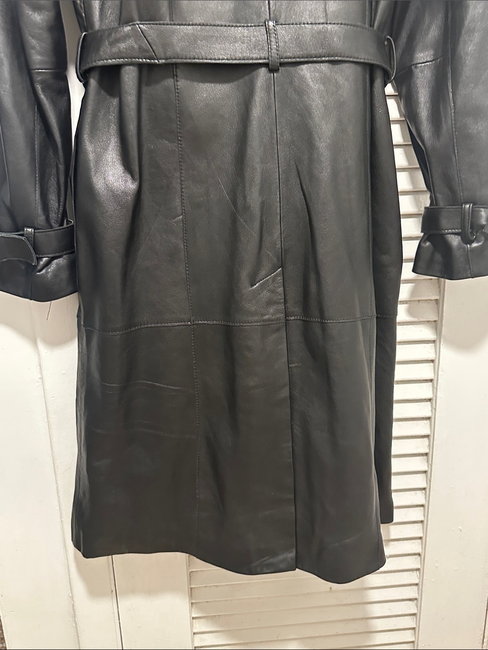 INC International Concepts Black Leather Belted Trench Coat - Picture 7 of 8